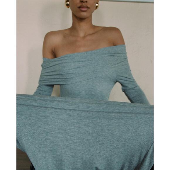 the line by K | NWT Maisie Dress Heather Grey Ribbed Modal Off Shoulder Maxi XL - Picture 14 of 15